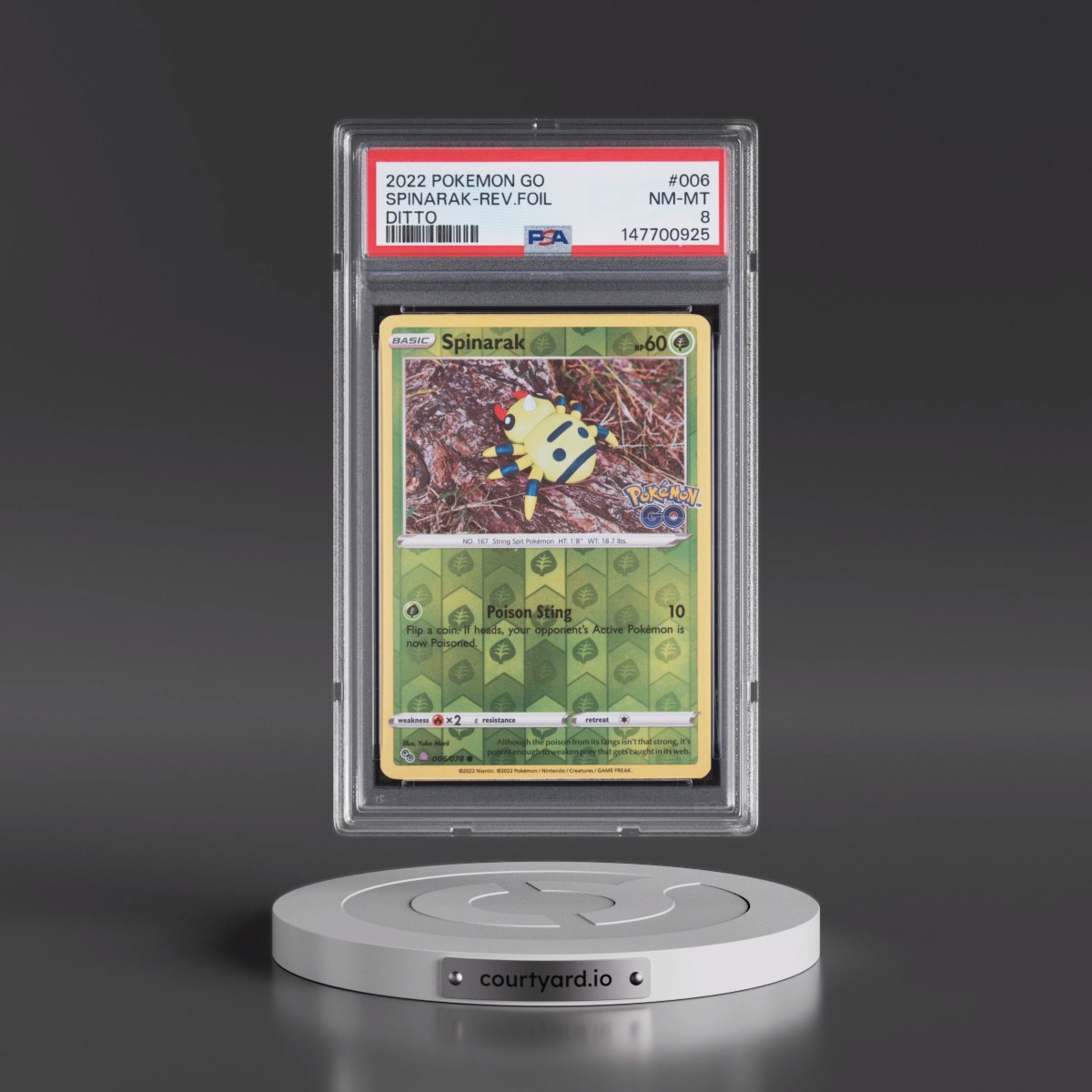 2022 Pokémon Go #006 Spinarak - Reverse Foil Ditto (PSA 8 NM-MT)