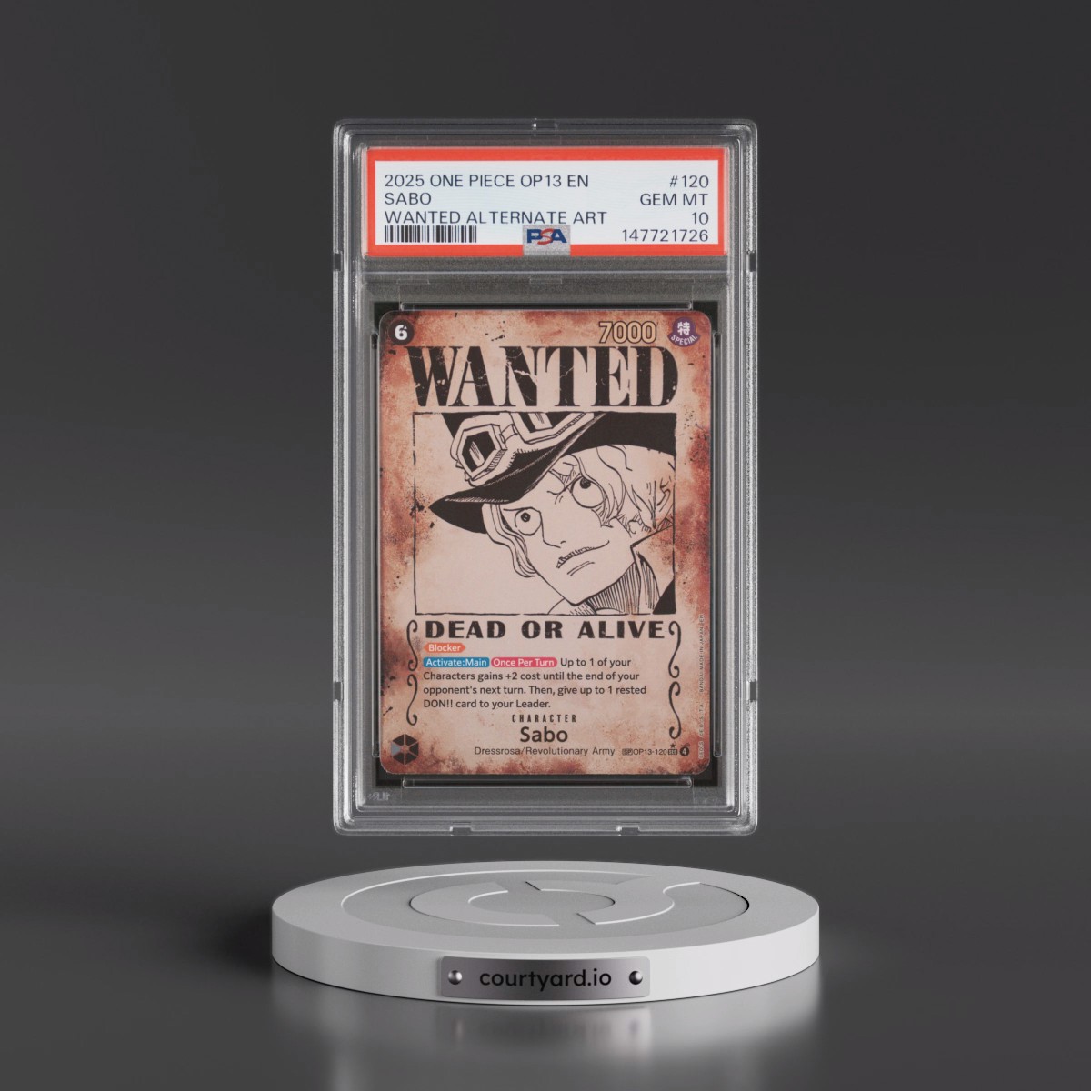 2025 One Piece OP13-Carrying on His Will #120 Sabo - Wanted Alternate Art (PSA 10 GEM MINT)