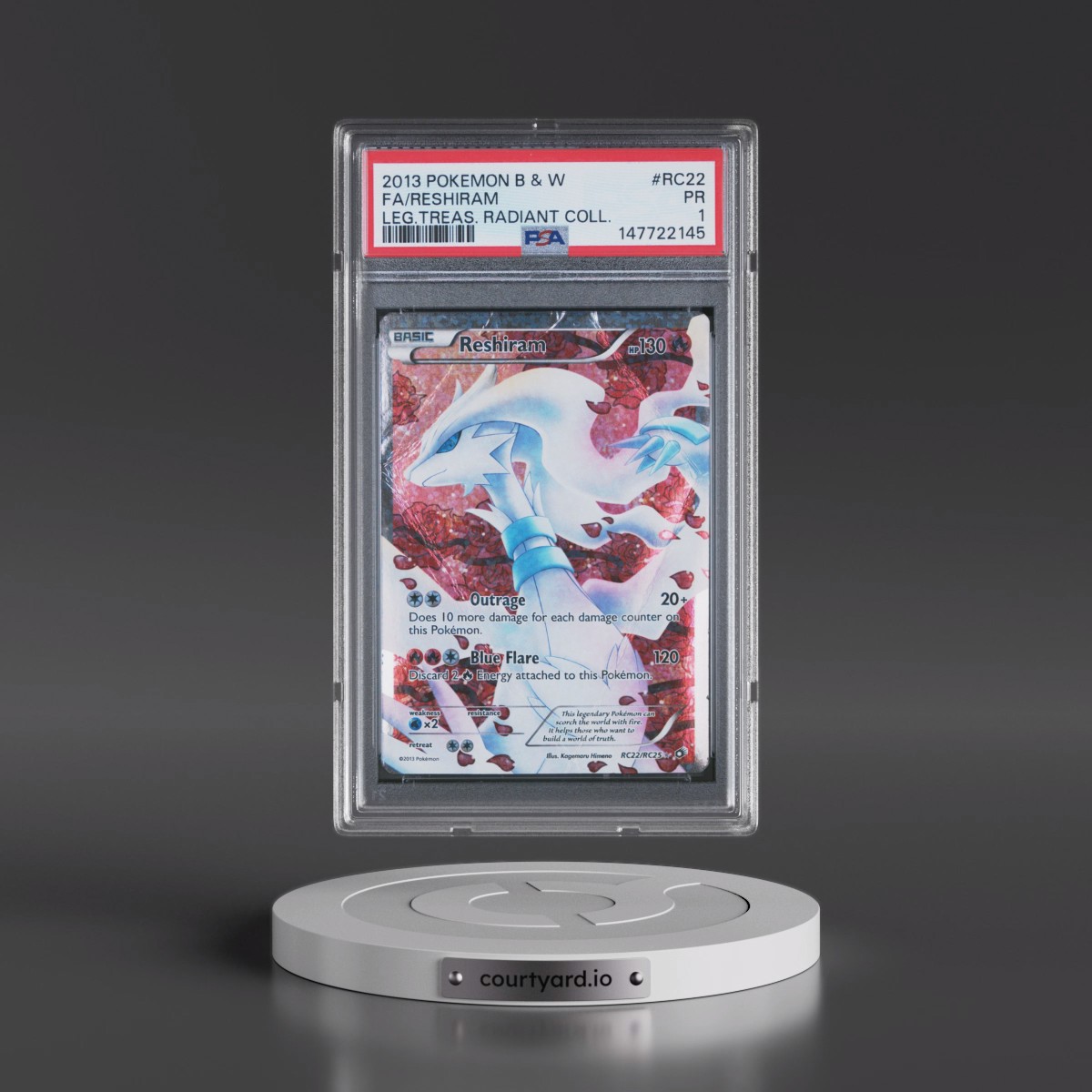 2013 Pokémon Black & White Legendary Treasures Radiant Collection #RC22 Reshiram - Full Art (PSA 1 PR)