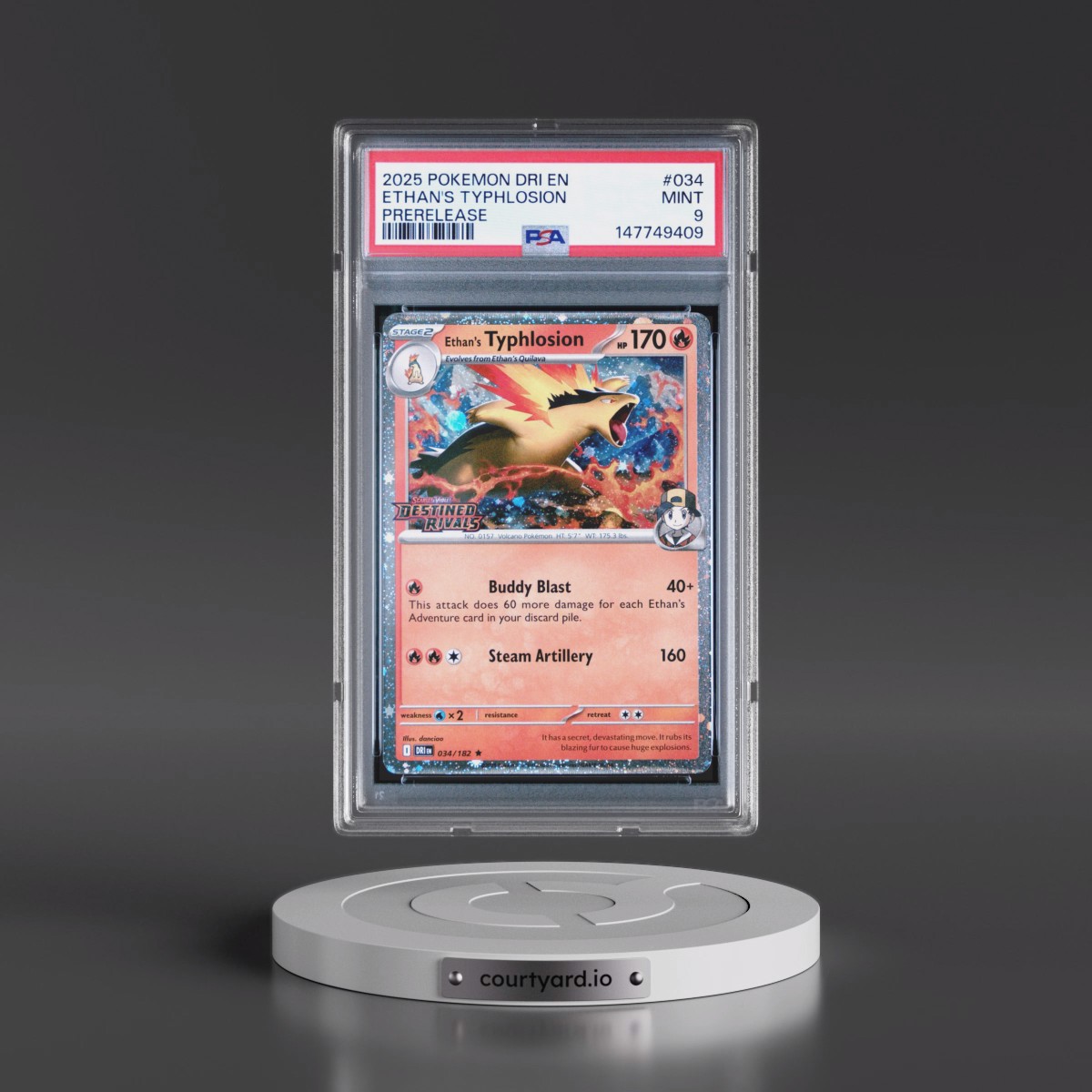 2025 Pokémon Dri EN-Destined Rivals #034 Ethan's Typhlosion - Prerelease (PSA 9 MINT)