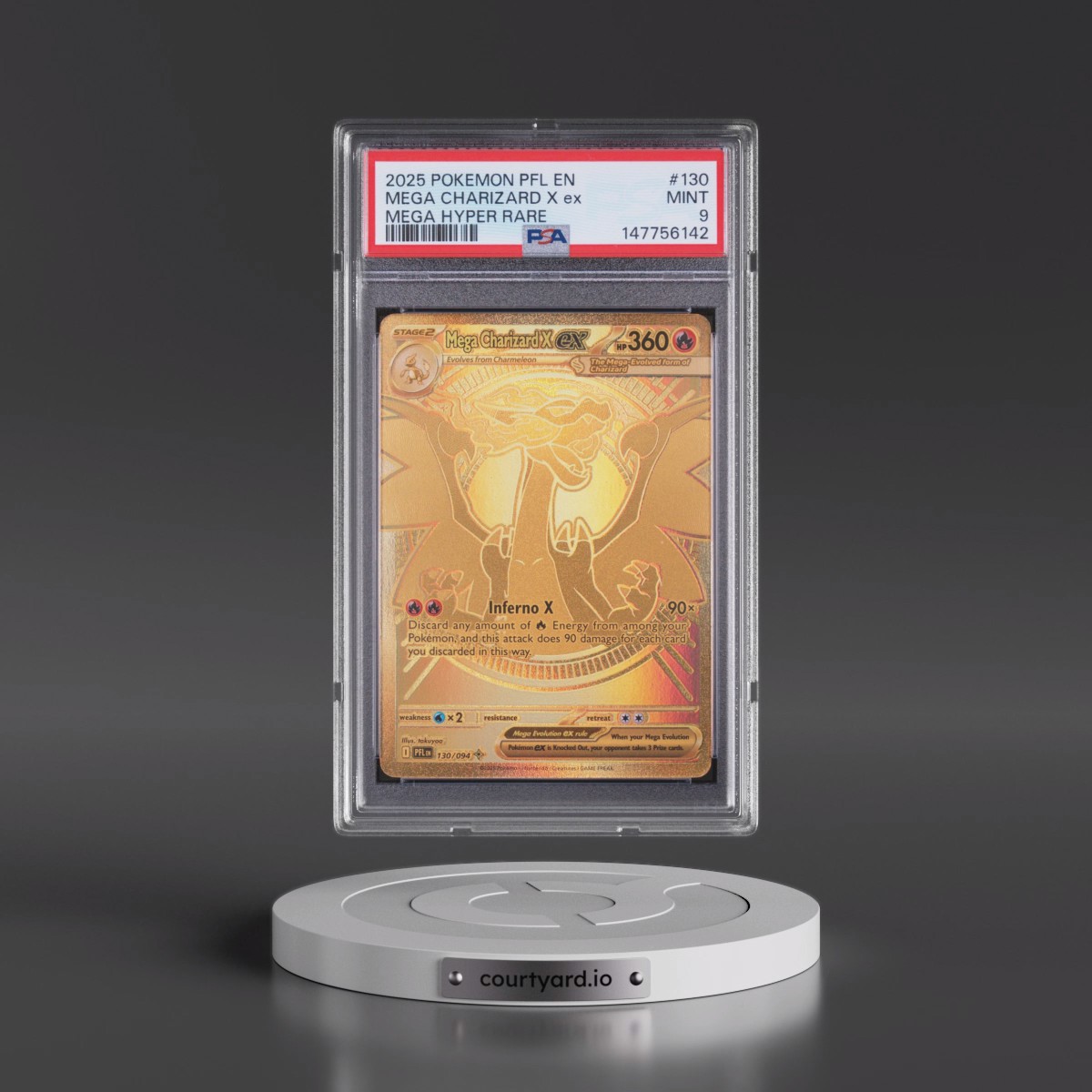 2025 Pokémon Pfl EN-Phantasmal Flames #130 Mega Charizard X EX - Holo Mega Hyper Rare (PSA 9 MINT)