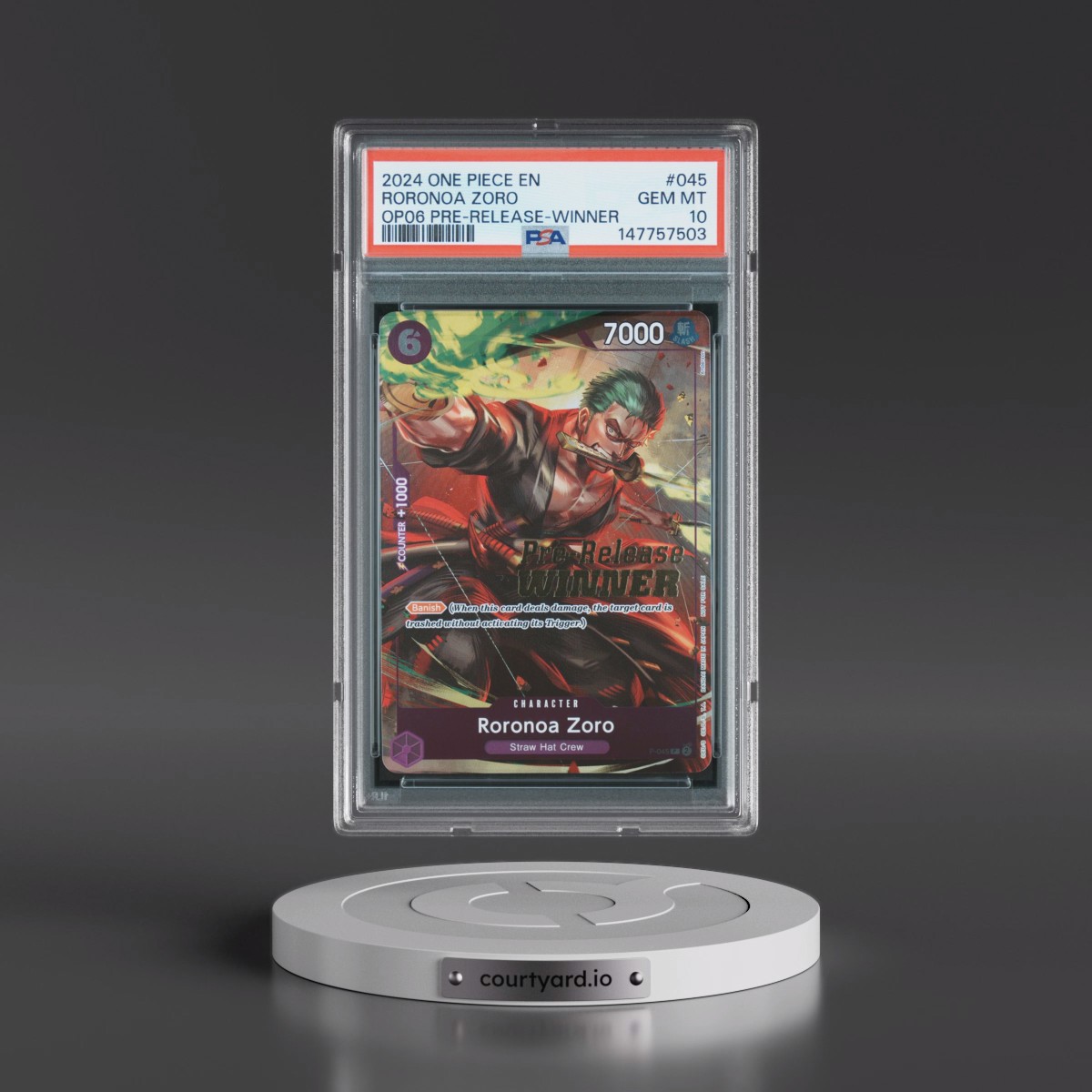 2024 One Piece Promos Roronoa Zoro - Wings of the Captain Pre-Release-Winner #045 PSA 10
