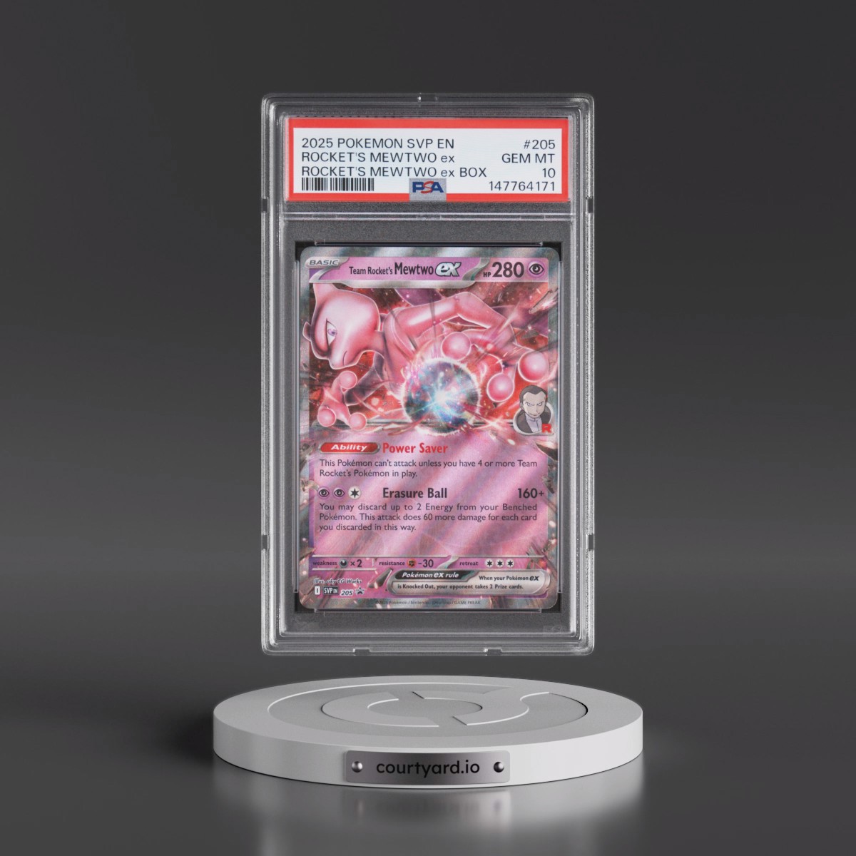 2025 Pokémon Svp EN-SV Black Star Promo #205 Team Rocket's Mewtwo EX - Holo Team Rocket's Mewtwo EX Box (PSA 10 GEM MINT)