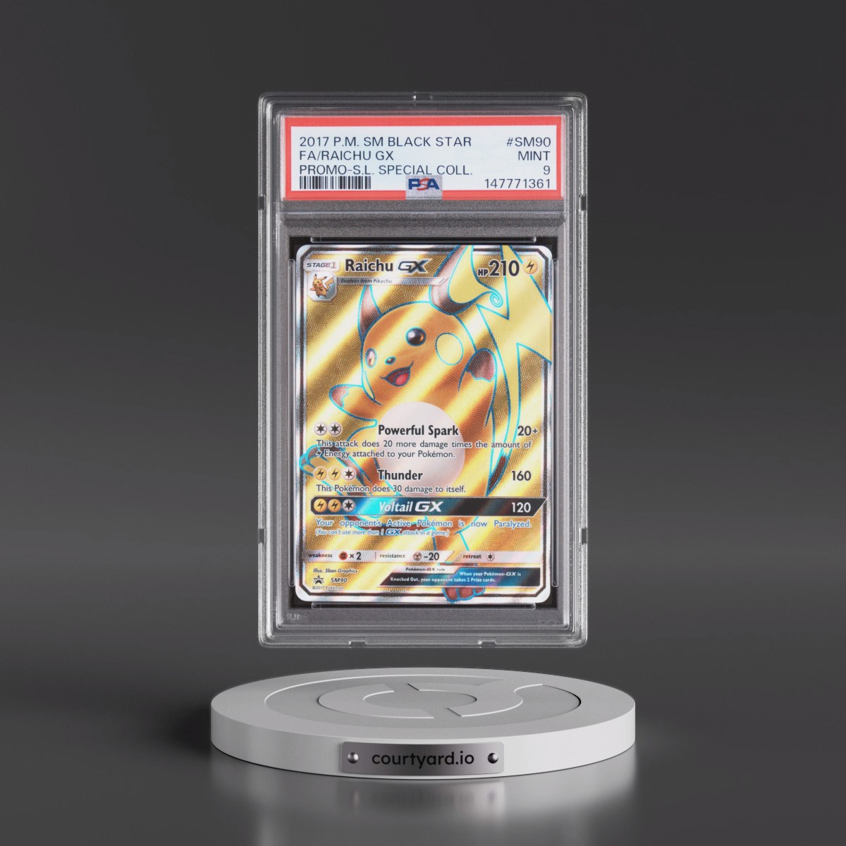 2017 Pokémon SM Black Star Promo #SM90 Raichu GX - Holo Full Art Shining Legends Special Collection (PSA 9 MINT)