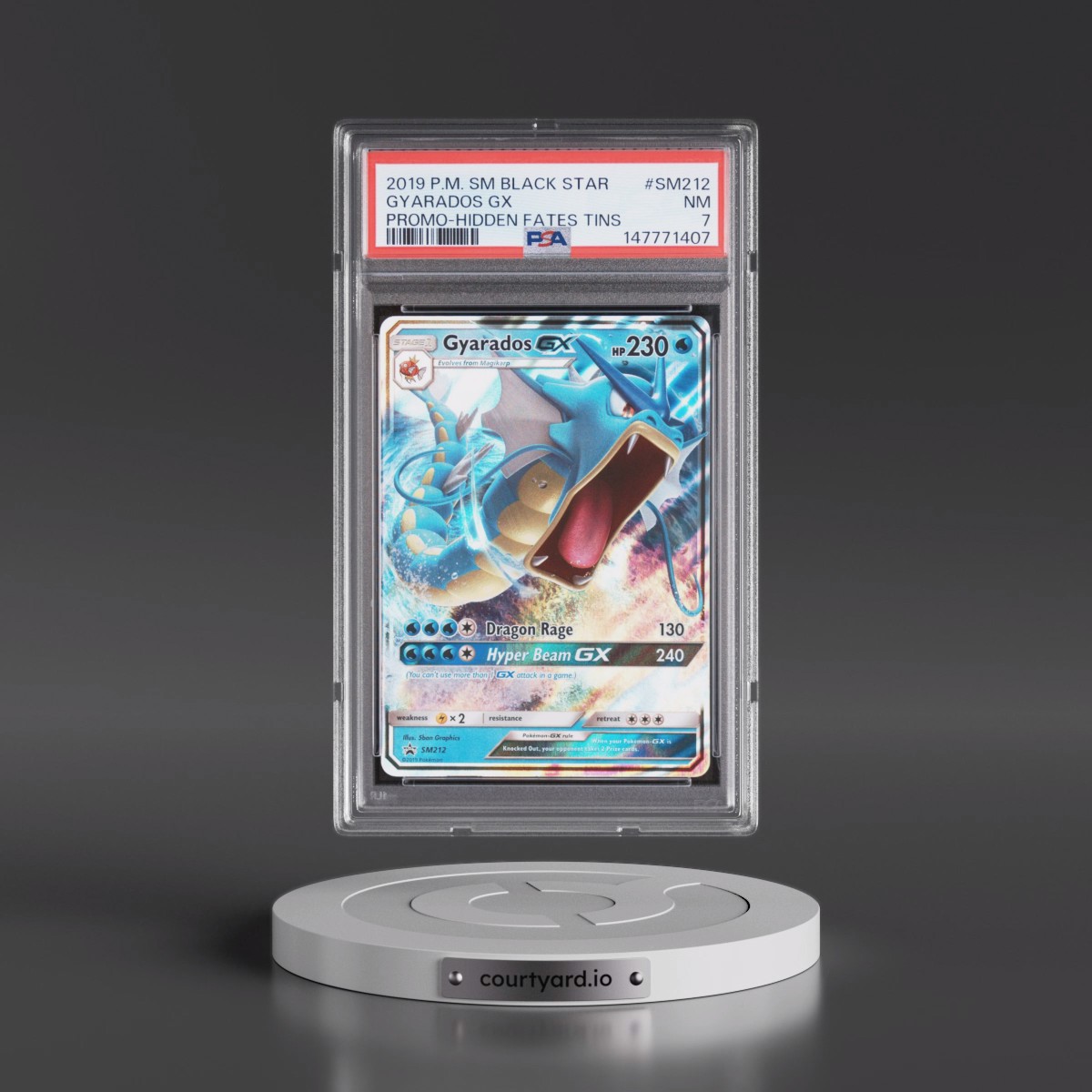 2019 Pokémon SM Black Star Promo #SM212 Gyarados GX - Holo Hidden Fates Tins (PSA 7 NM)