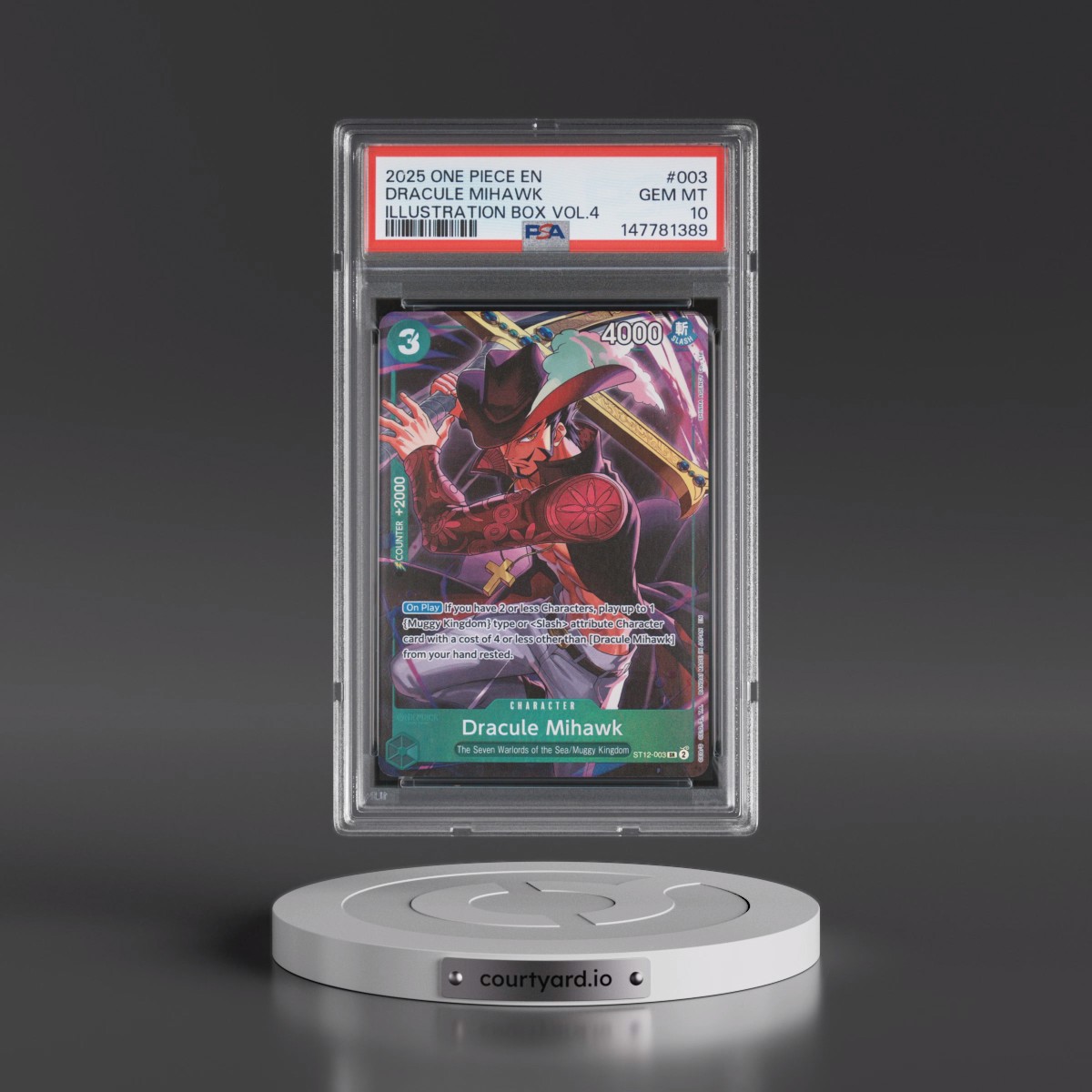 2025 One Piece Promos #003 Dracule Mihawk - Illustration Box Vol.4 (PSA 10 GEM MINT)