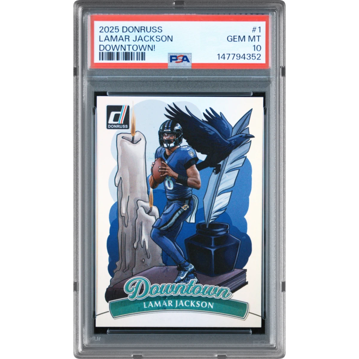 2025 Panini Donruss Downtown #1 Lamar Jackson (PSA 10 GEM MINT)