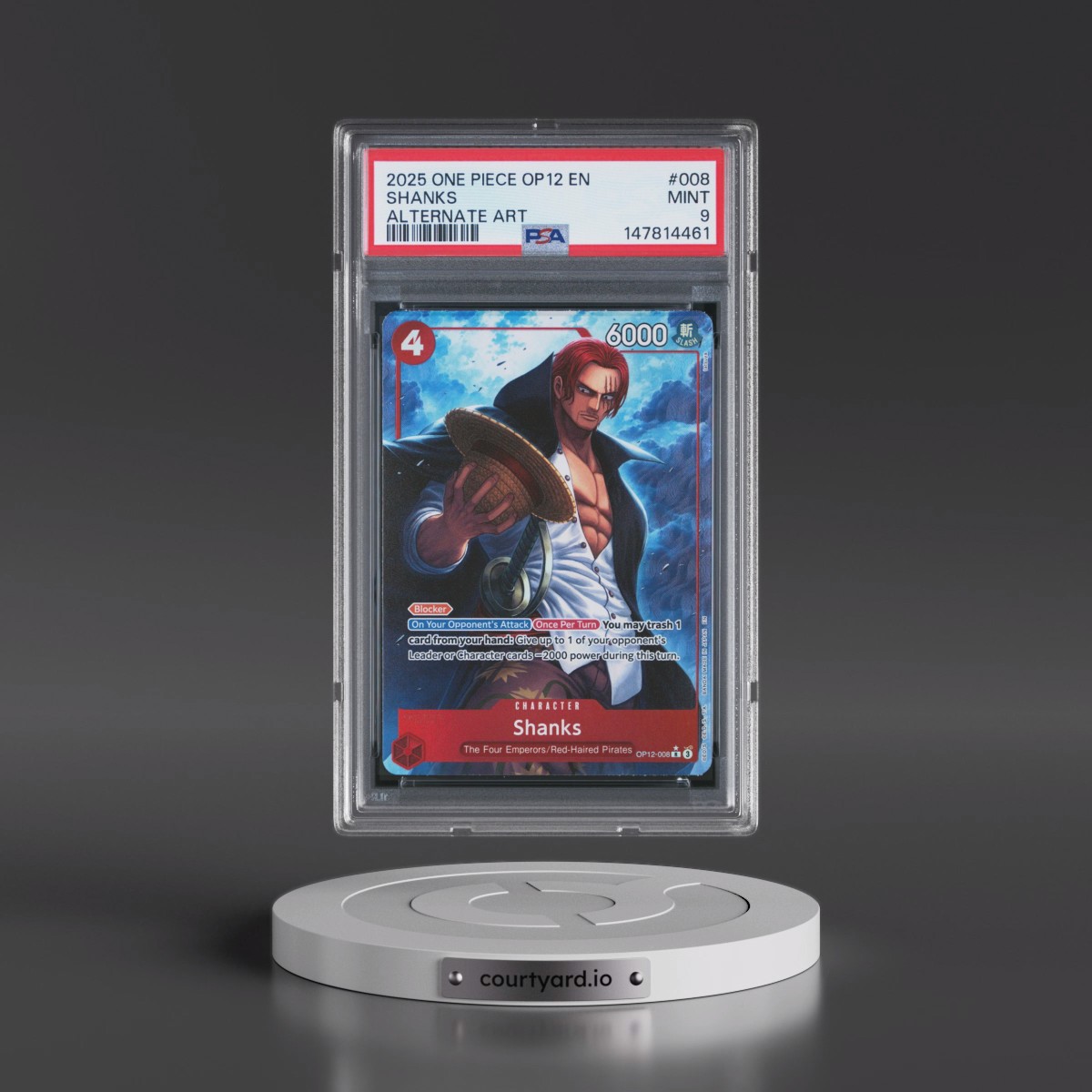 2025 One Piece OP12-Legacy of the Master #008 Shanks - Alternate Art (PSA 9 MINT)
