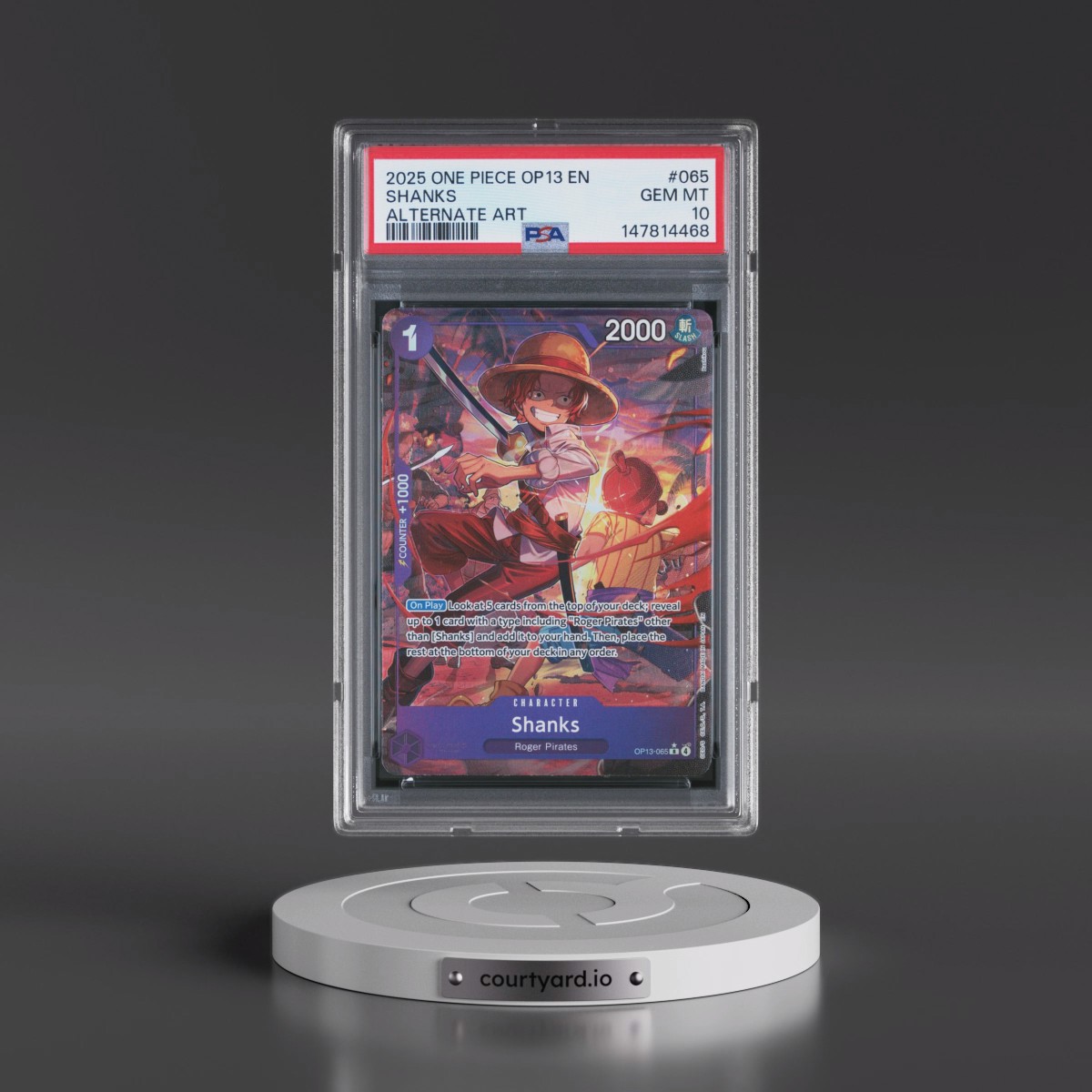 2025 One Piece OP13-Carrying on His Will #065 Shanks - Alternate Art (PSA 10 GEM MINT)