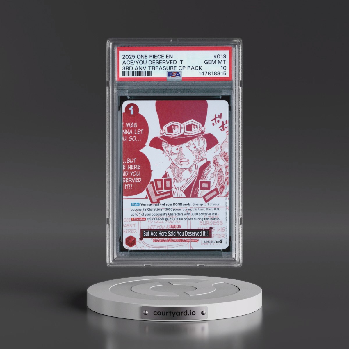 2025 One Piece 3rd Anniversary! One Piece Card Treasure Campaign Pack #019 But Ace Here Said You Deserved It!! (PSA 10 GEM MINT)