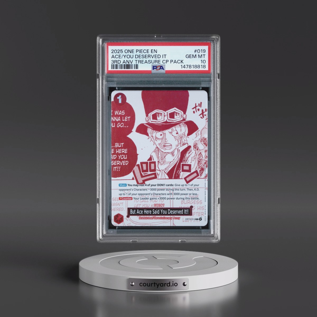 2025 One Piece 3rd Anniversary! One Piece Card Treasure Campaign Pack #019 But Ace Here Said You Deserved It!! (PSA 10 GEM MINT)