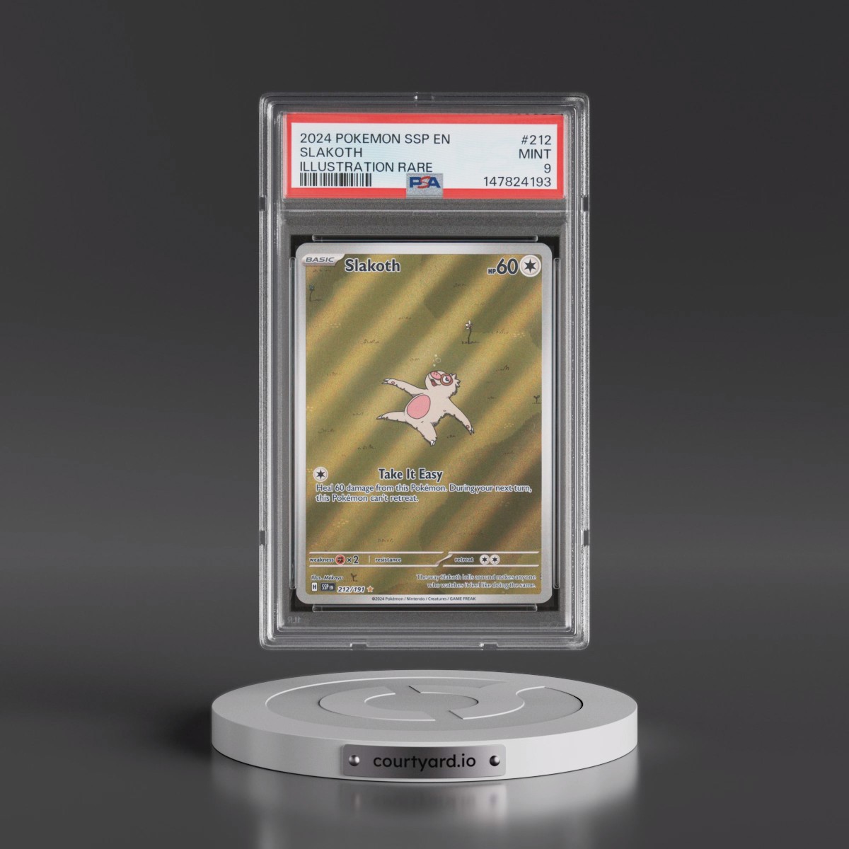 2024 Pokémon Ssp EN-Surging Sparks #212 Slakoth - Illustration Rare (PSA 9 MINT)