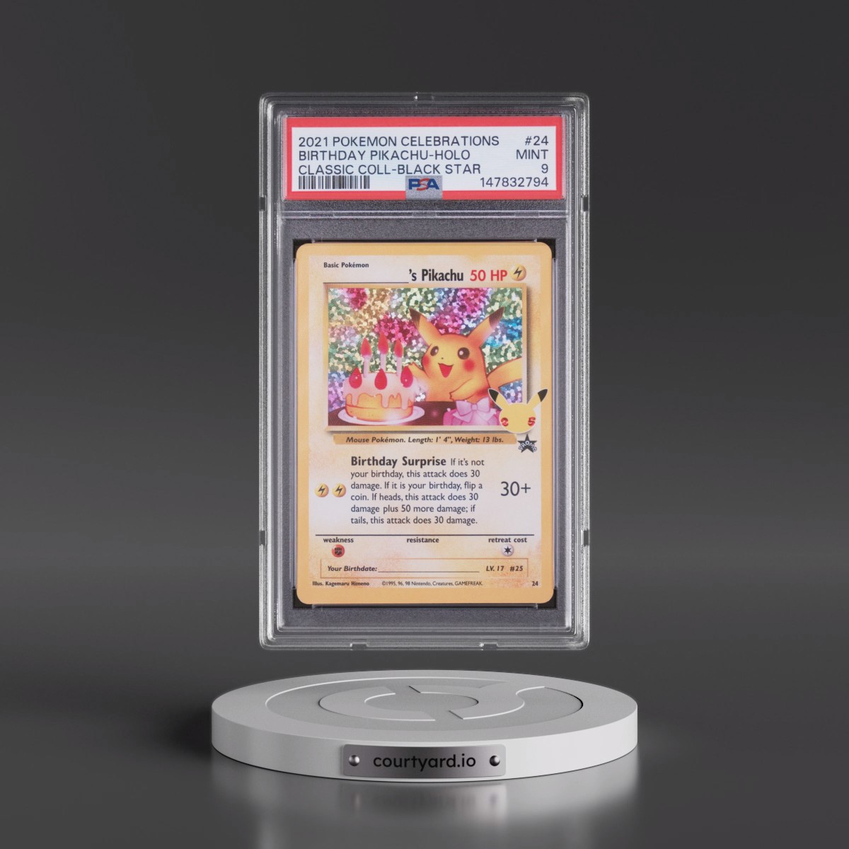 2021 Pokémon Celebrations Classic Collection #24 Birthday Pikachu - Holo (PSA 9 MINT)
