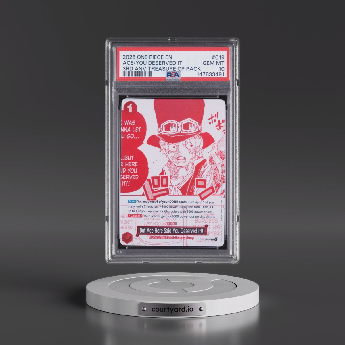 2025 One Piece 3rd Anniversary! One Piece Card Treasure Campaign Pack #019 But Ace Here Said You Deserved It!! (PSA 10 GEM MINT)