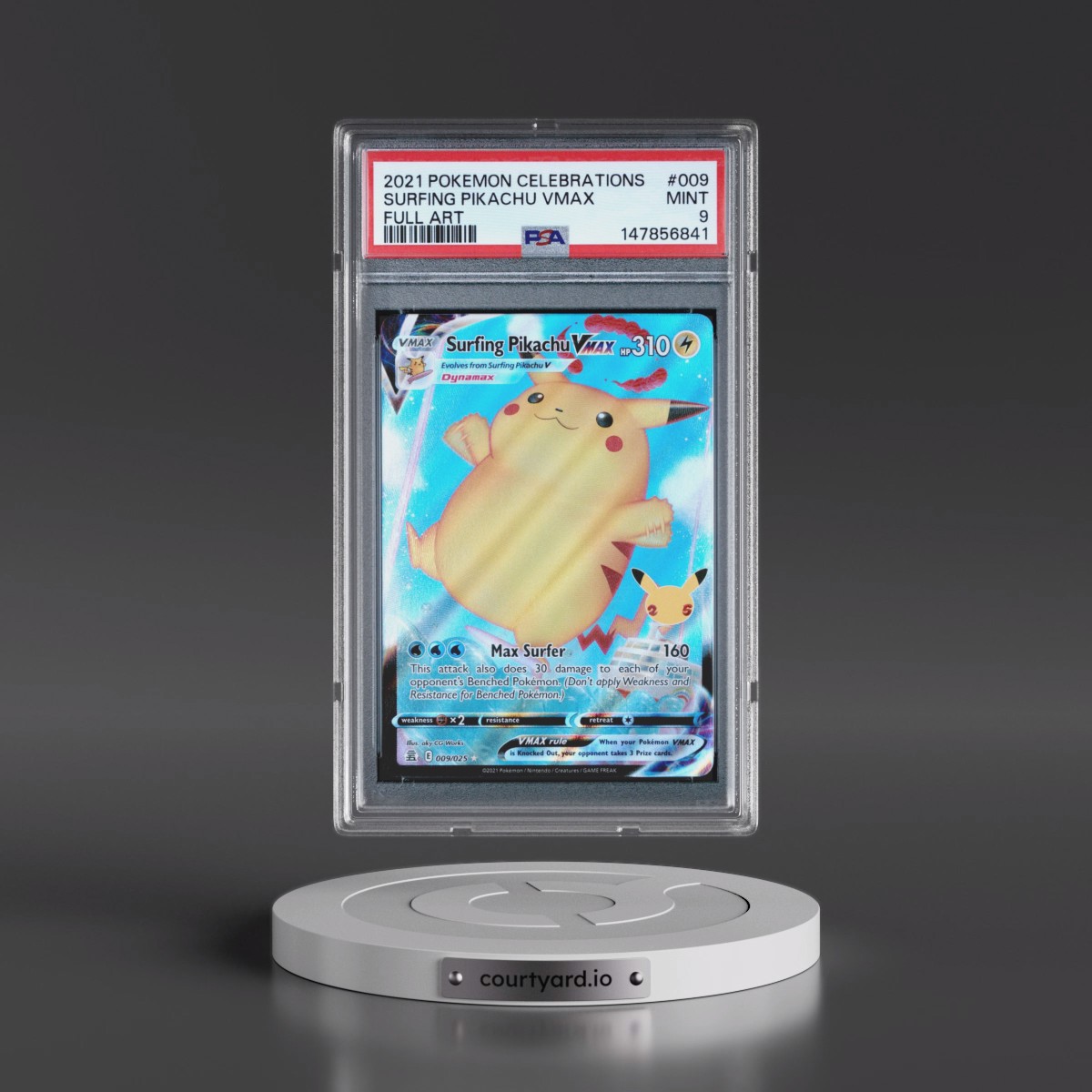 2021 Pokémon Celebrations #009 Surfing Pikachu Vmax - Full Art (PSA 9 MINT)