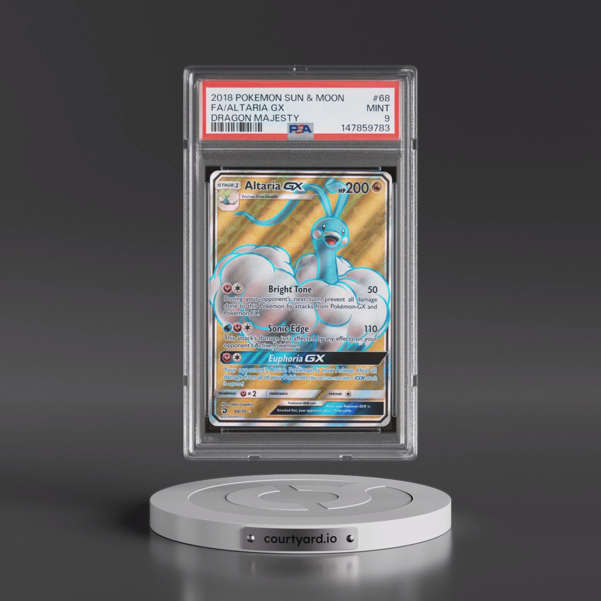 2018 Pokémon Sun & Moon Dragon Majesty #68 Altaria GX - Holo Full Art (PSA 9 MINT)