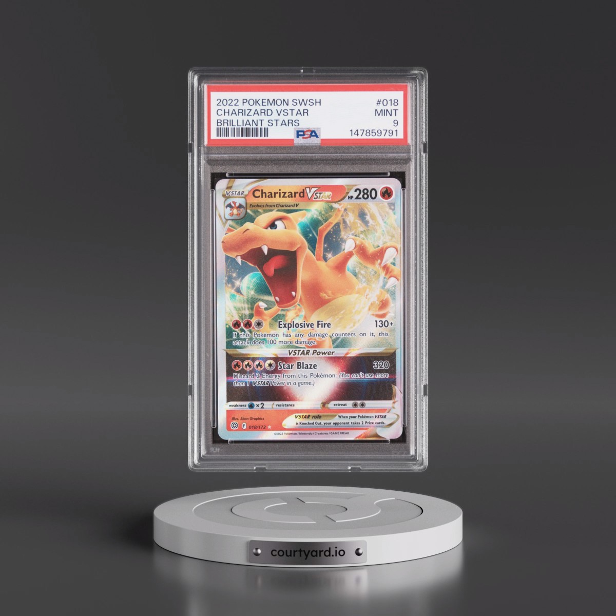 2022 Pokémon Sword & Shield Brilliant Stars #018 Charizard Vstar (PSA 9 MINT)