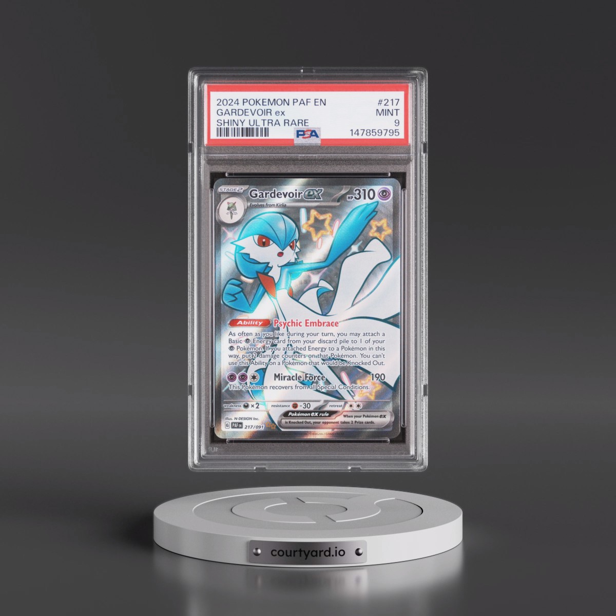 2024 Pokémon Paf EN-Paldean Fates #217 Gardevoir EX - Holo Shiny Ultra Rare (PSA 9 MINT)
