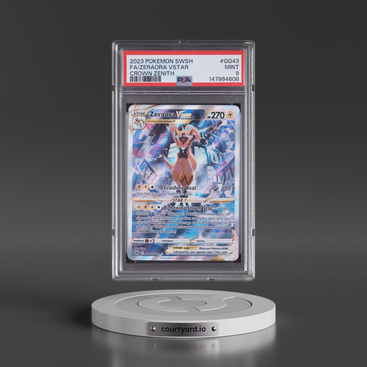 2023 Pokémon Sword and Shield Crown Zenith #GG43 Zeraora Vstar - Full Art (PSA 9 MINT)