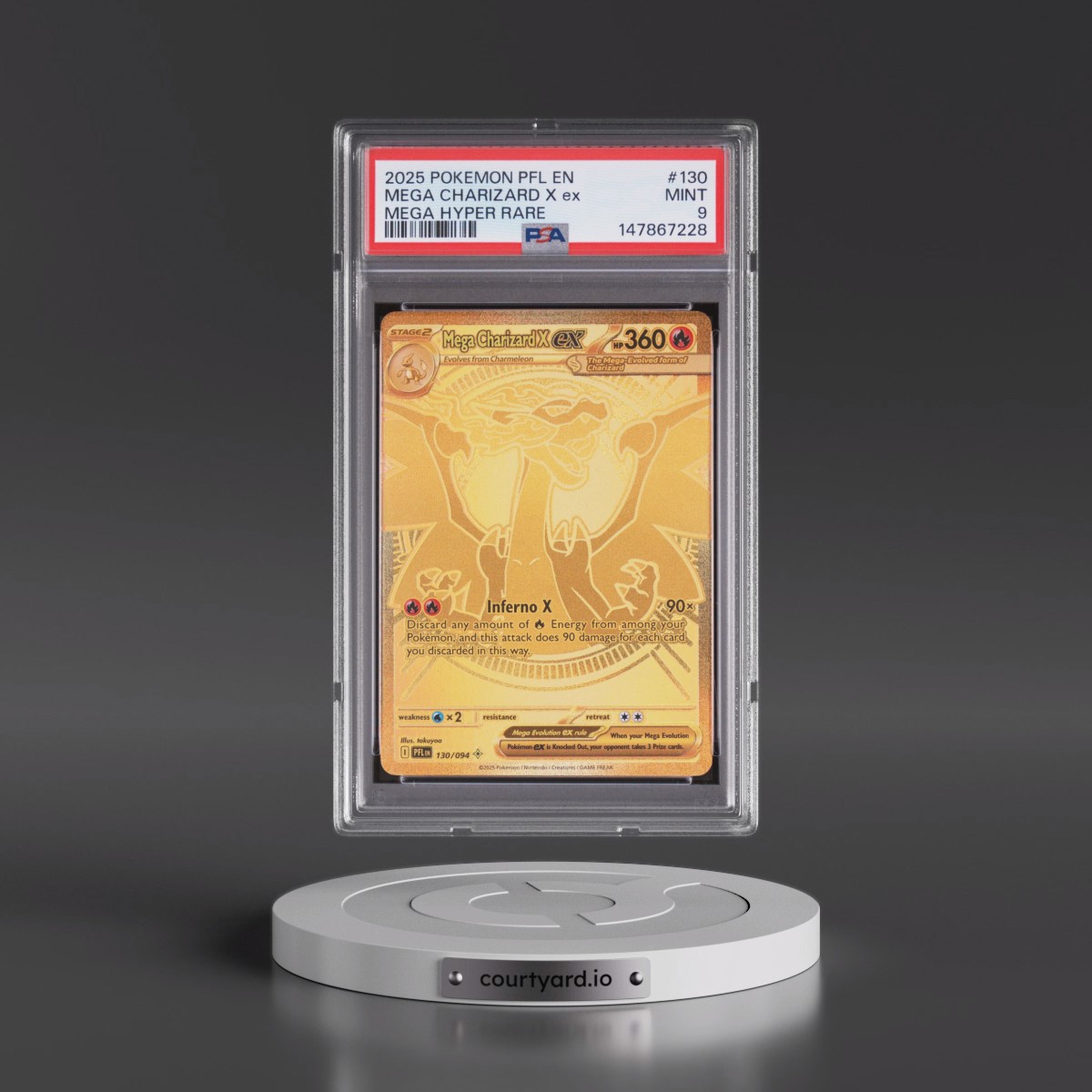2025 Pokémon Pfl EN-Phantasmal Flames #130 Mega Charizard X EX - Holo Mega Hyper Rare (PSA 9 MINT)