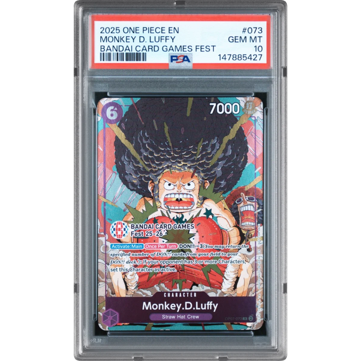 2025 One Piece Promos #073 Monkey D. Luffy - Bandai Card Games Fest (PSA 10 GEM MINT)