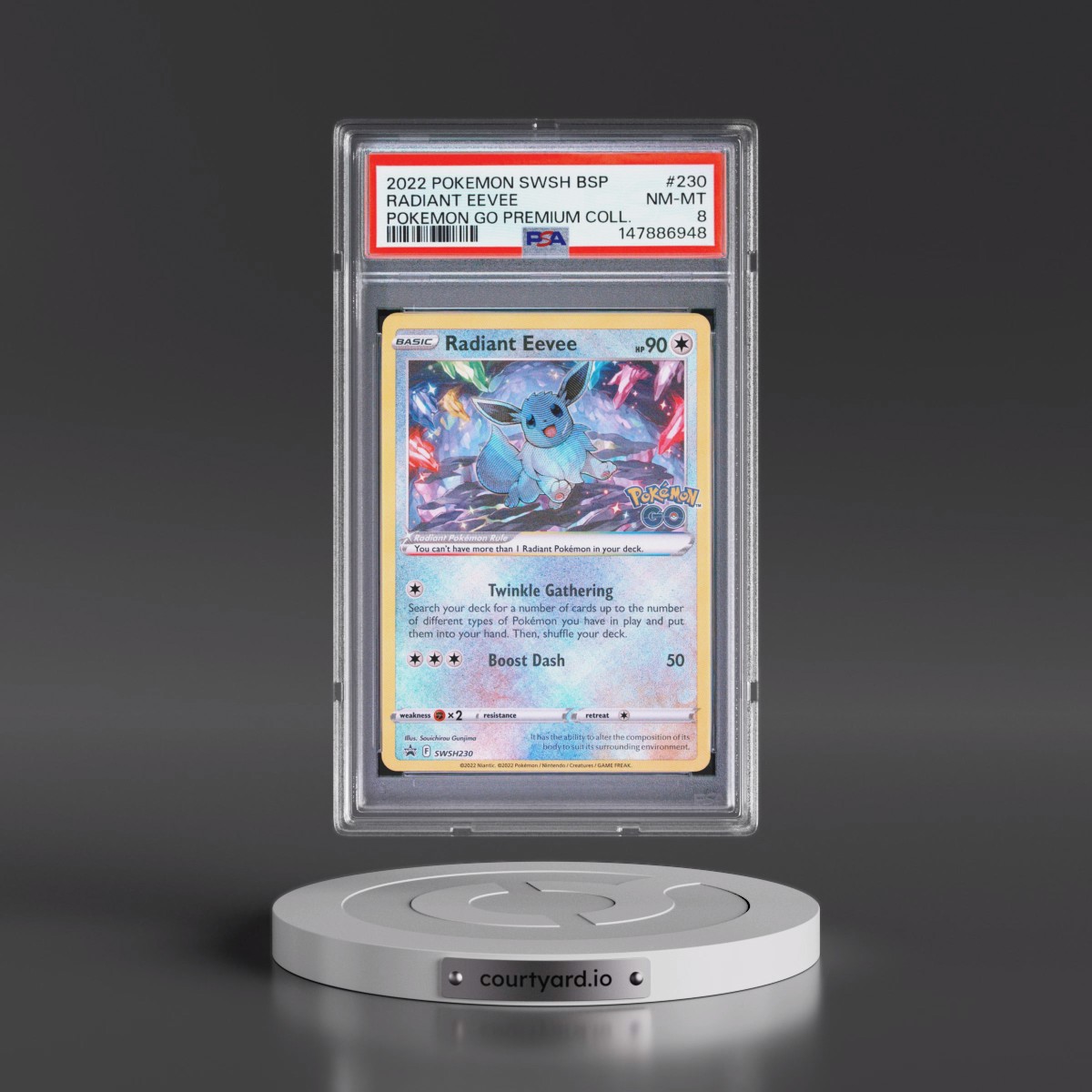 2022 Pokémon Swsh Black Star Promo #230 Radiant Eevee - Holo Pokemon Go Premium Collection Radiant Eevee (PSA 8 NM-MT)
