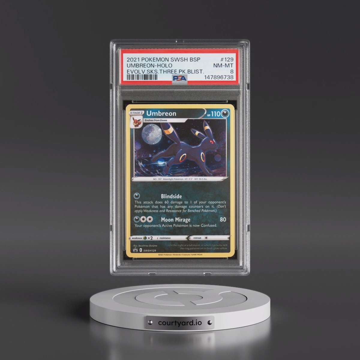 2021 Pokémon Swsh Black Star Promo #129 Umbreon - Holo Evolving Skies Three Pack Blisters (PSA 8 NM-MT)