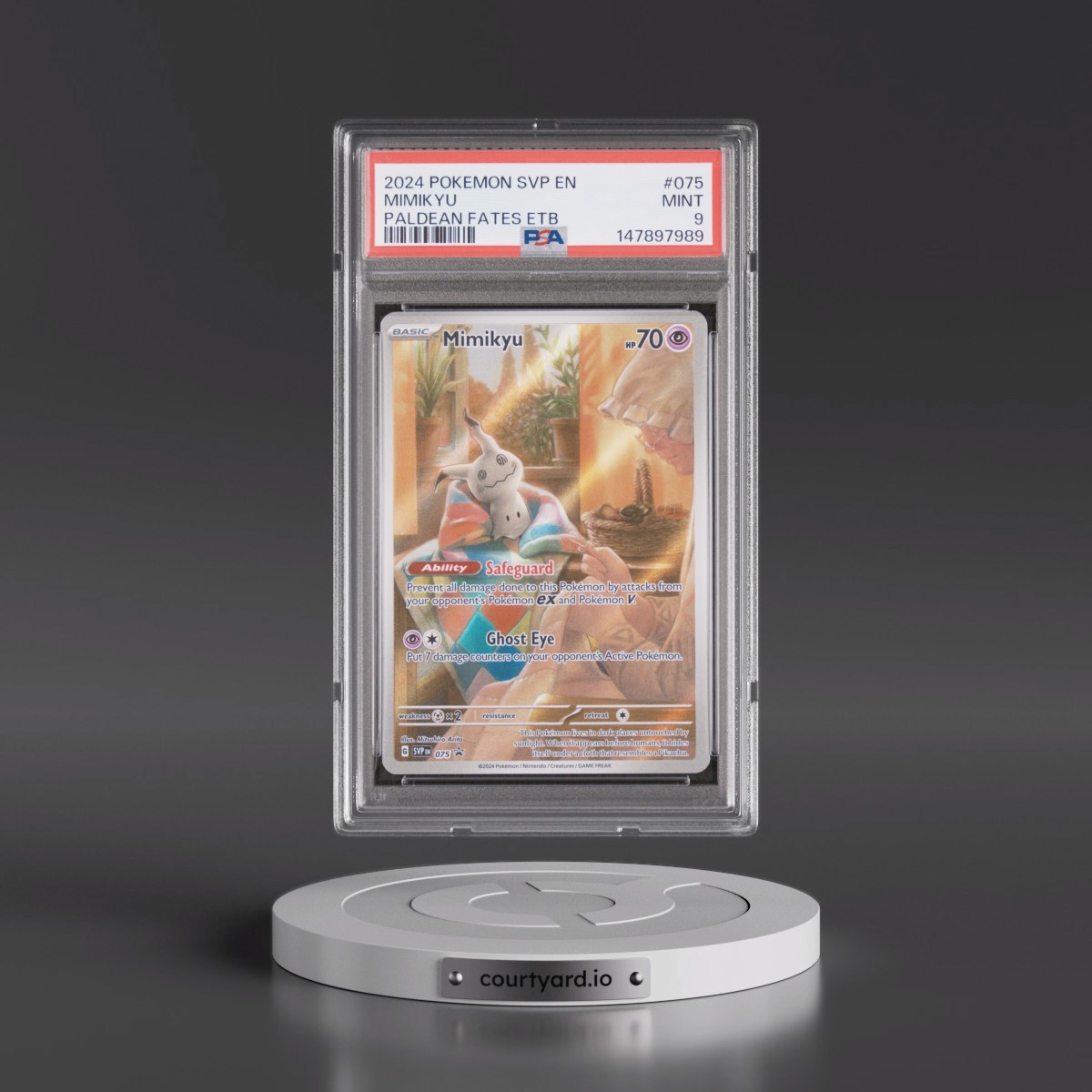 2024 Pokémon Svp EN-SV Black Star Promo #075 Mimikyu - Paldean Fates Elite Trainer Box (PSA 9 MINT)
