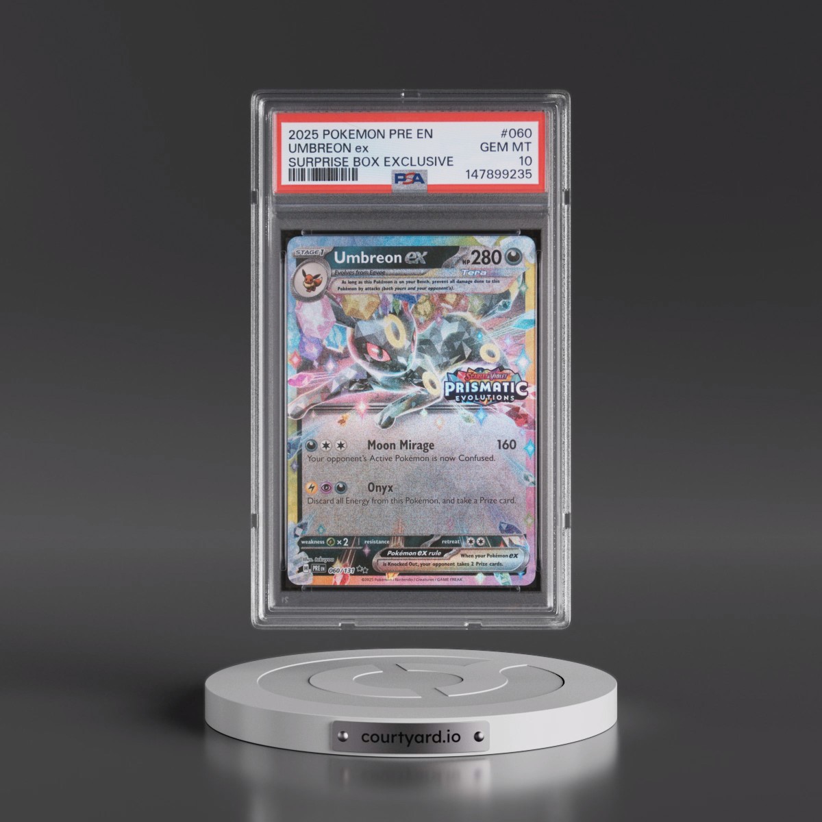 2025 Pokémon Pre EN-Prismatic Evolutions #060 Umbreon EX - Holo Surprise Box Exclusive (PSA 10 GEM MINT)