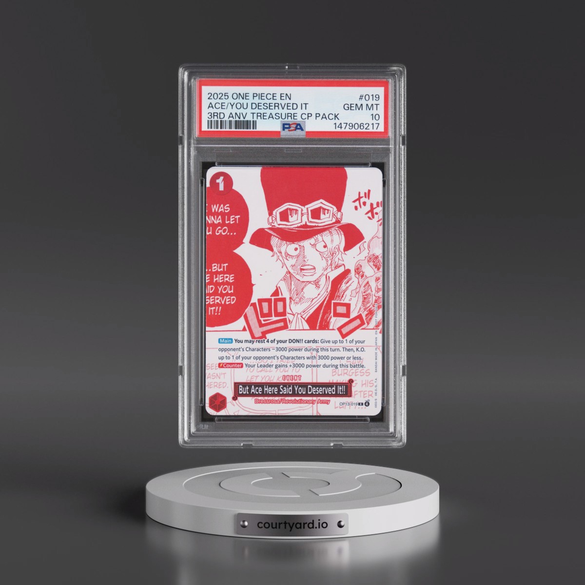 2025 One Piece 3rd Anniversary! One Piece Card Treasure Campaign Pack #019 But Ace Here Said You Deserved It!! (PSA 10 GEM MINT)