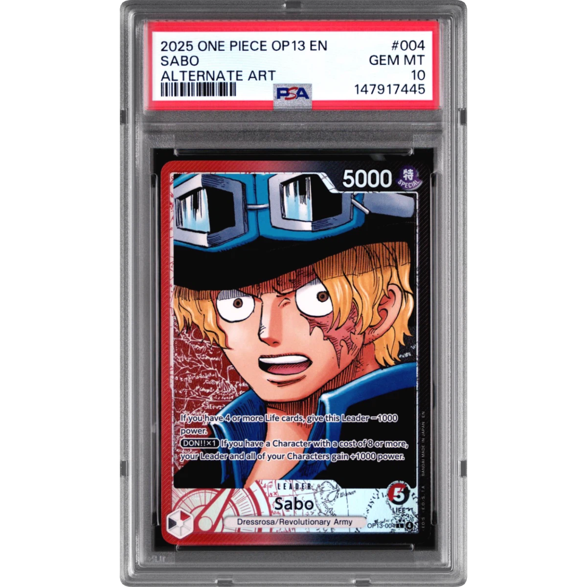 2025 One Piece OP13-Carrying on His Will #004 Sabo - Alternate Art (PSA 10 GEM MINT)