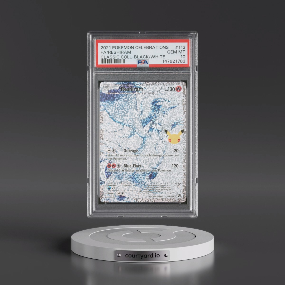 2021 Pokémon Celebrations Classic Collection #113 Reshiram - Full Art (PSA 10 GEM MINT)