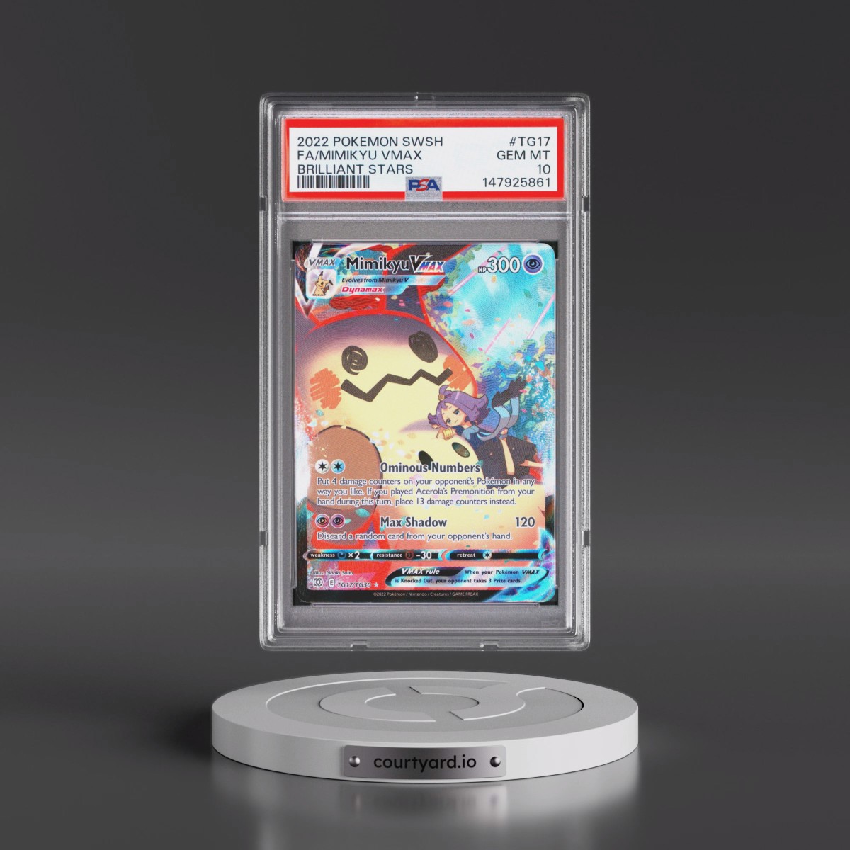 2022 Pokémon Sword & Shield Brilliant Stars #TG17 Mimikyu Vmax - Full Art (PSA 10 GEM MINT)