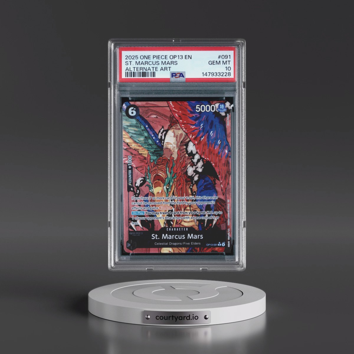 2025 One Piece OP13-Carrying on His Will #091 St. Marcus Mars - Alternate Art (PSA 10 GEM MINT)