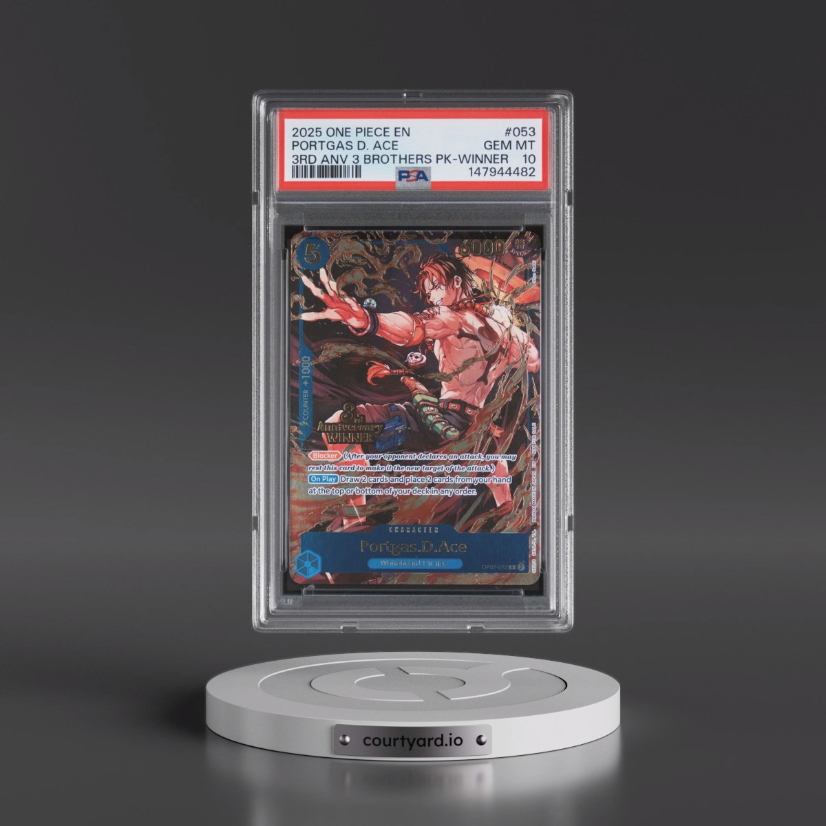 2025 One Piece 3rd Anniversary Tournament 3 Brothers Pack #053 Portgas D. Ace - Winner (PSA 10 GEM MINT)
