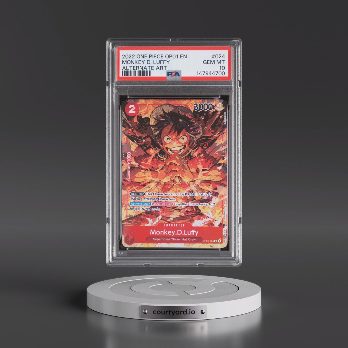 2022 One Piece OP01-Romance Dawn #024 Monkey D. Luffy - Alternate Art (PSA 10 GEM MINT)