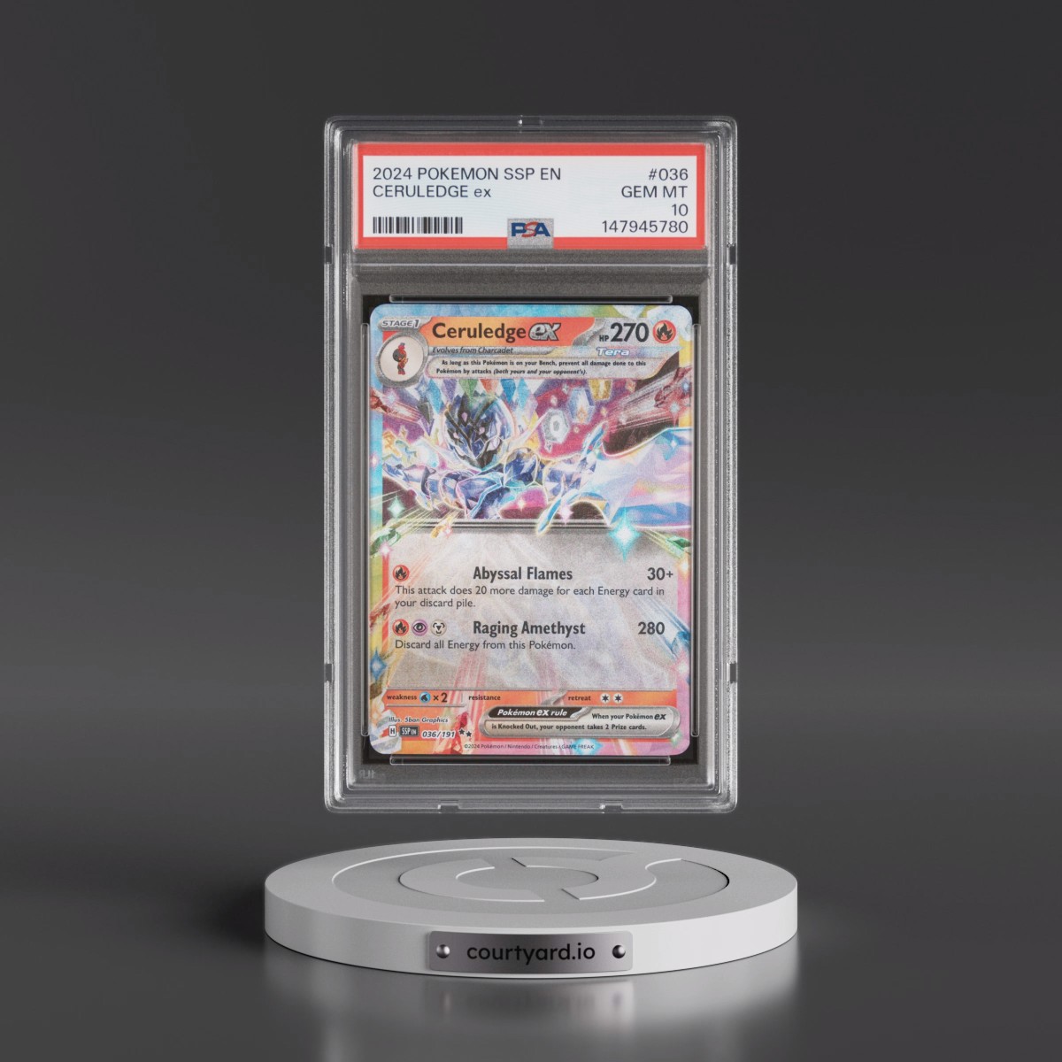 2024 Pokémon Ssp EN-Surging Sparks #036 Ceruledge EX - Holo (PSA 10 GEM MINT)