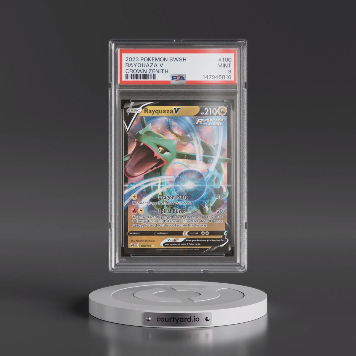 2023 Pokémon Sword and Shield Crown Zenith #100 Rayquaza V - Holo (PSA 9 MINT)