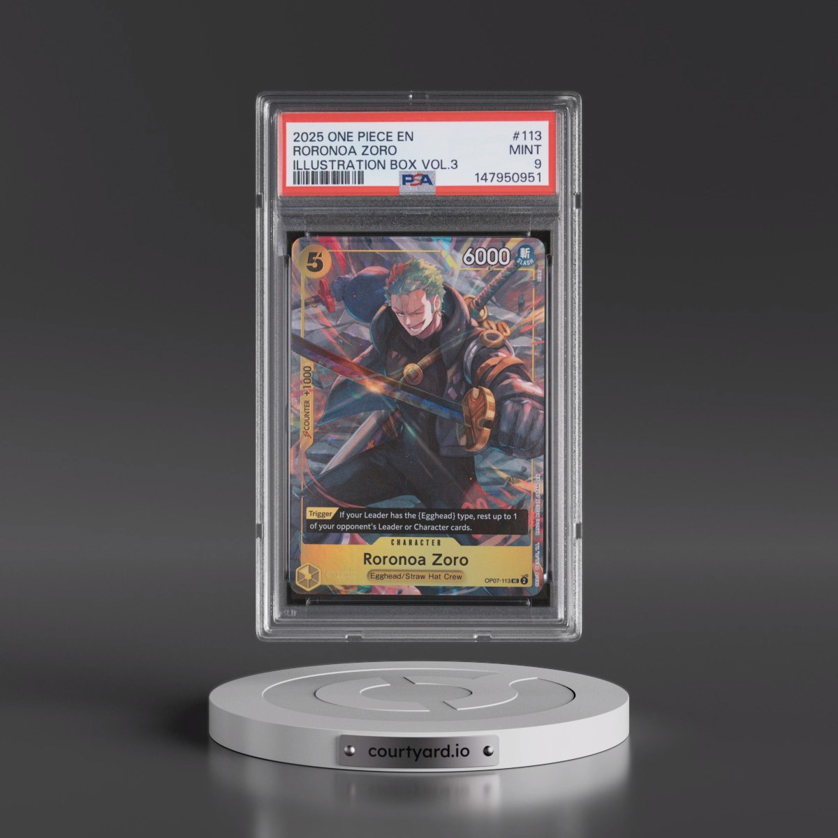 2025 One Piece Promos #113 Roronoa Zoro - Illustration Box Vol.3 (PSA 9 MINT)