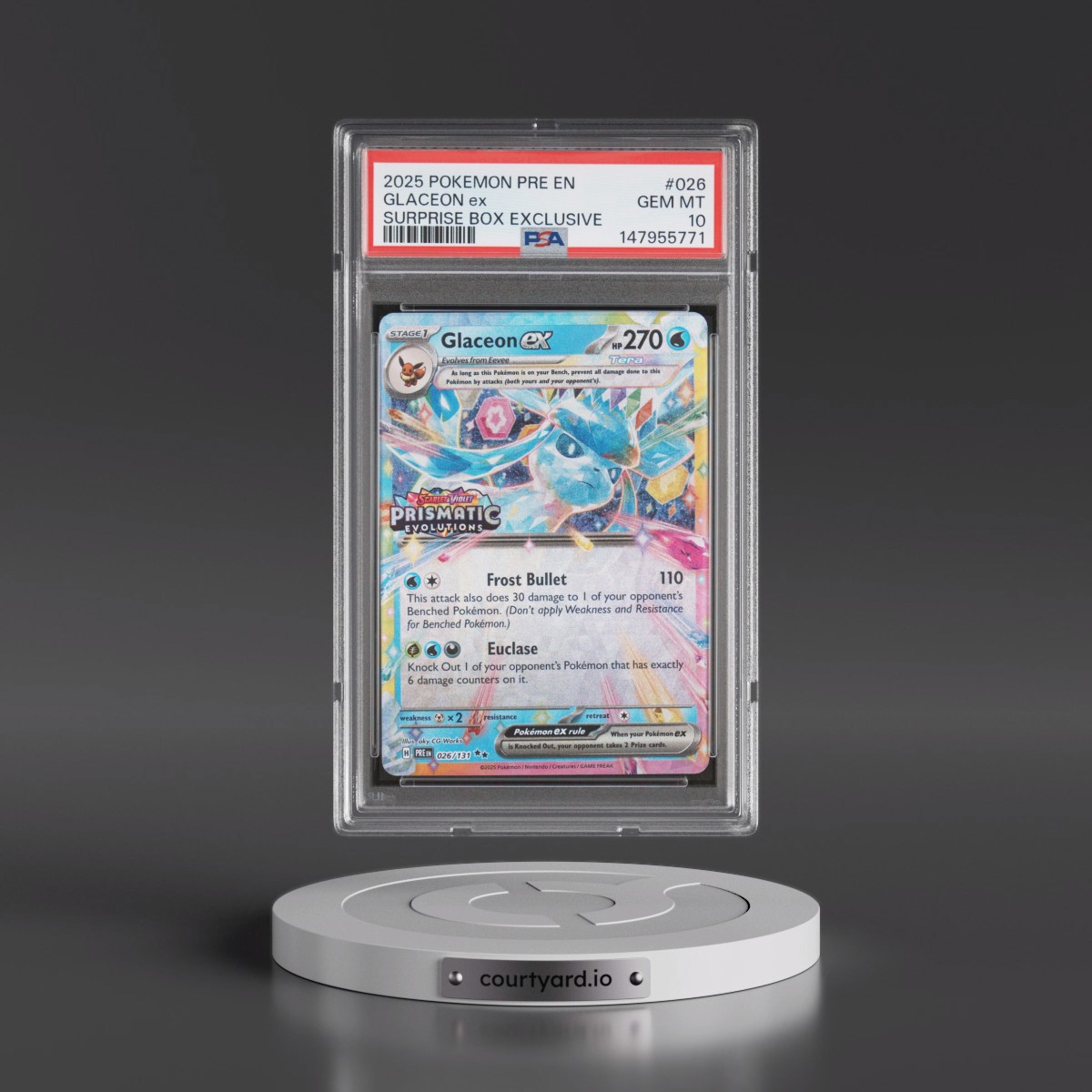 2025 Pokémon Pre EN-Prismatic Evolutions #026 Glaceon EX - Holo Surprise Box Exclusive (PSA 10 GEM MINT)