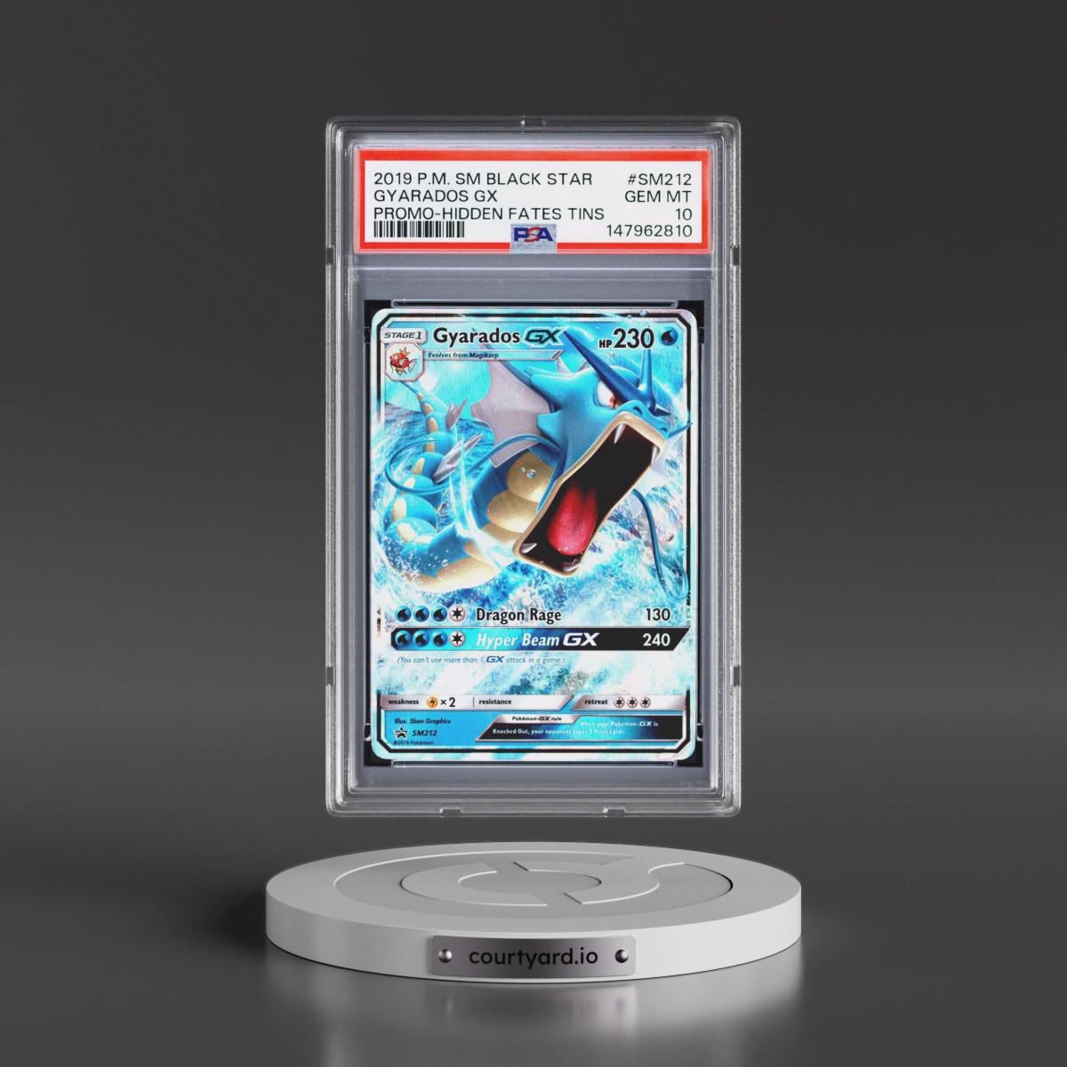 2019 Pokémon SM Black Star Promo #SM212 Gyarados GX - Holo Hidden Fates Tins (PSA 10 GEM MINT)
