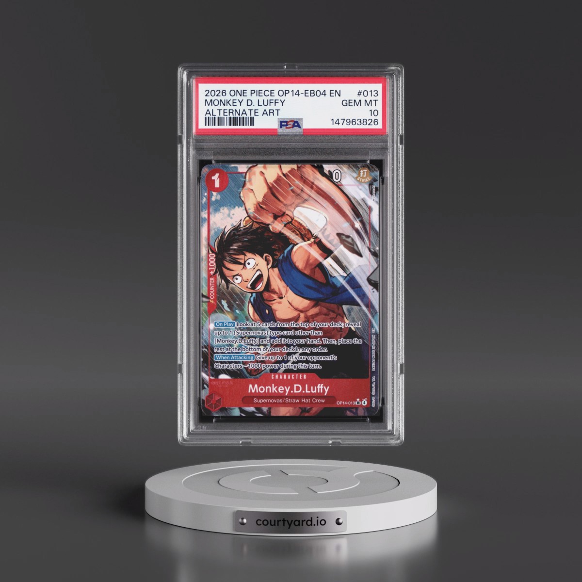 2026 One Piece OP14-EB04-the Azure Sea's Seven #013 Monkey D. Luffy - Alternate Art (PSA 10 GEM MINT)