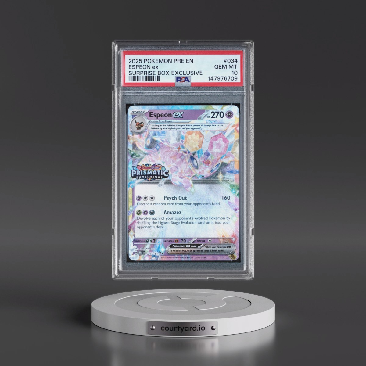 2025 Pokémon Pre EN-Prismatic Evolutions #034 Espeon EX - Holo Surprise Box Exclusive (PSA 10 GEM MINT)
