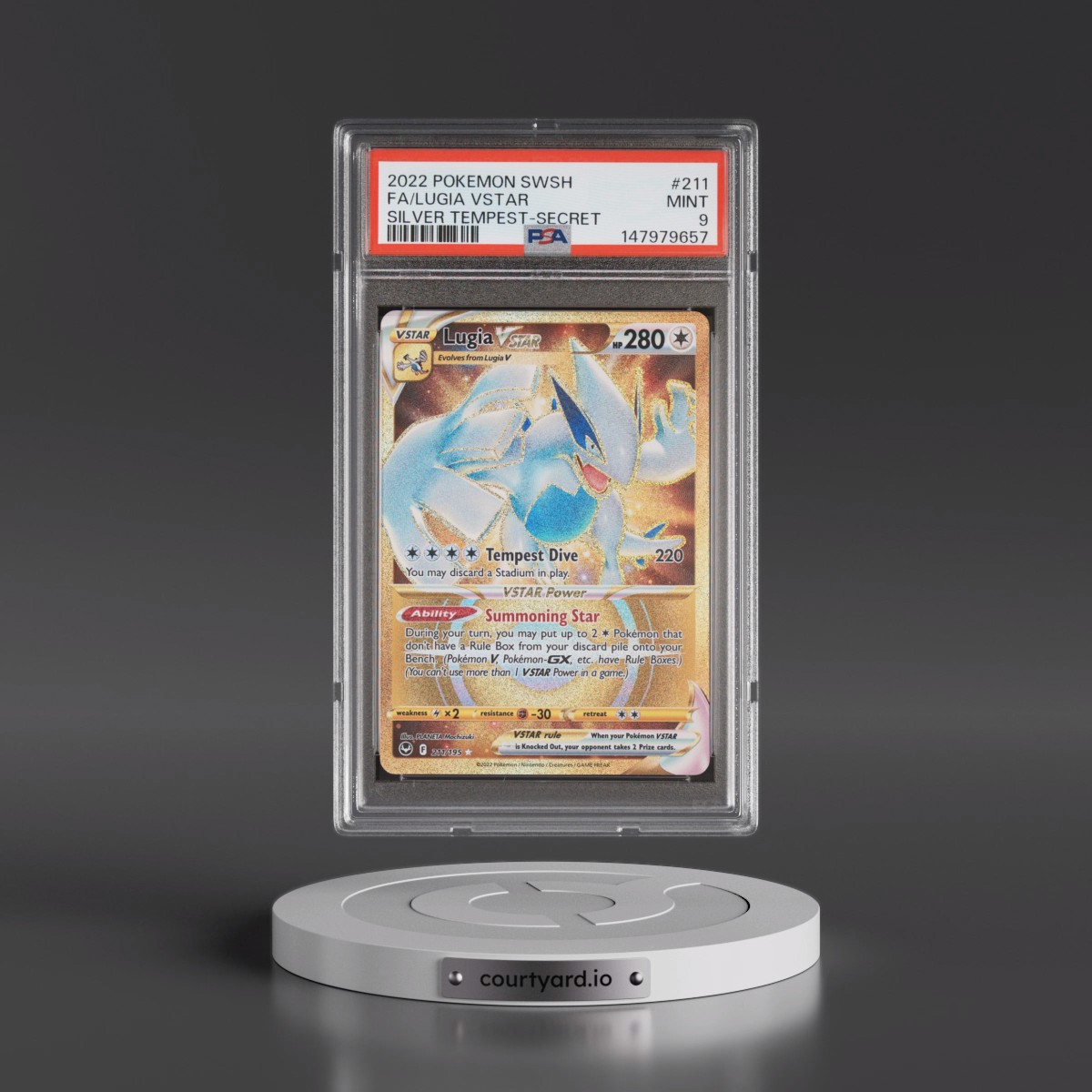 2022 Pokémon Sword & Shield Silver Tempest #211 Lugia Vstar - Full Art Secret (PSA 9 MINT)