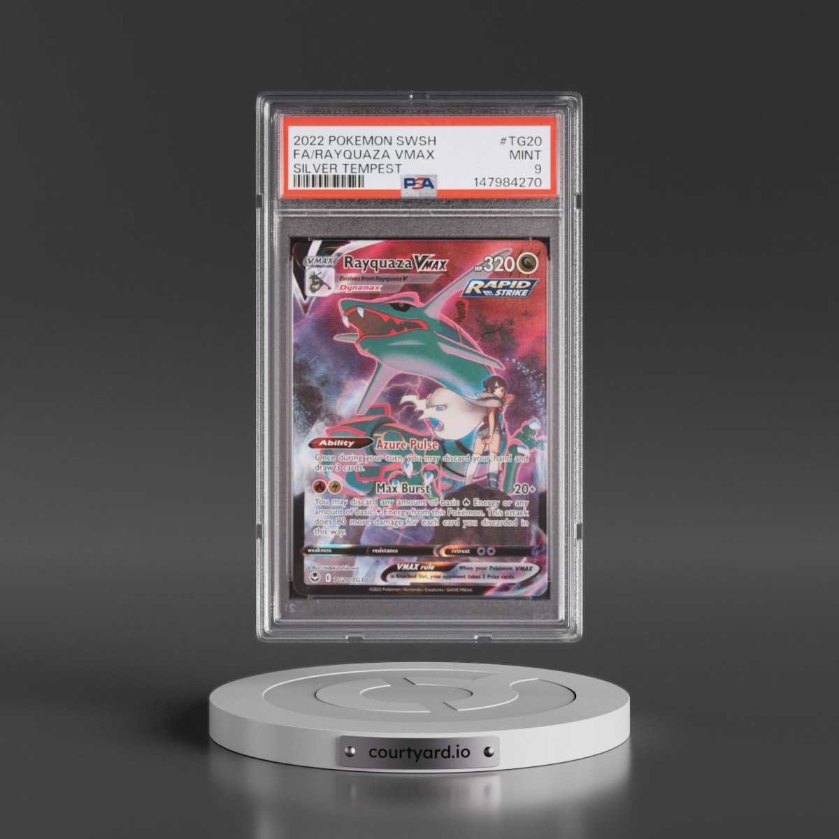 2022 Pokémon Sword & Shield Silver Tempest #TG20 Rayquaza Vmax - Full Art (PSA 9 MINT)