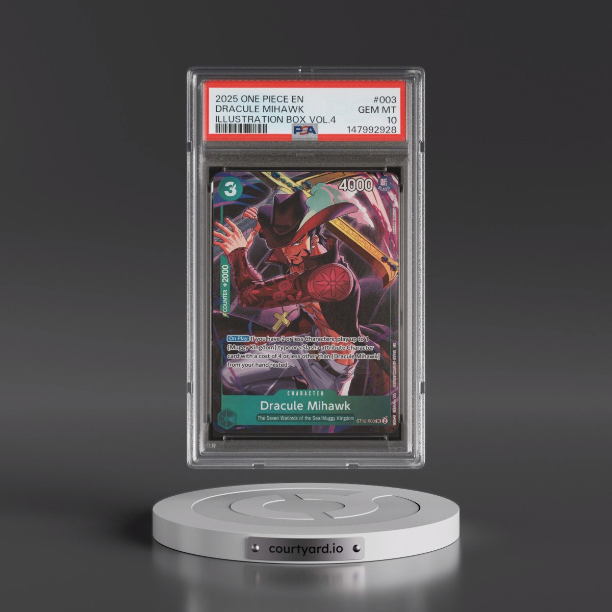 2025 One Piece Promos #003 Dracule Mihawk - Illustration Box Vol.4 (PSA 10 GEM MINT)