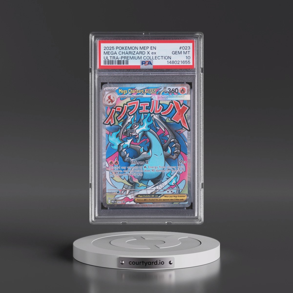 2025 Pokémon Mep EN-Me Black Star Promo #023 Mega Charizard X EX - Holo Mega Charizard X EX Ultra-Premium Collection (PSA 10 GEM MINT)