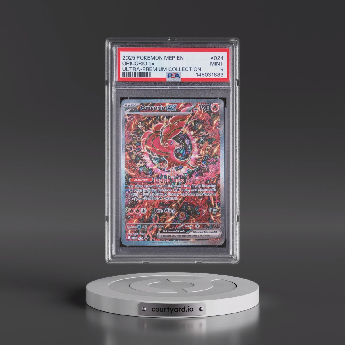 2025 Pokémon Mep EN-Me Black Star Promo #024 Oricorio EX - Holo Mega Charizard X EX Ultra-Premium Collection (PSA 9 MINT)
