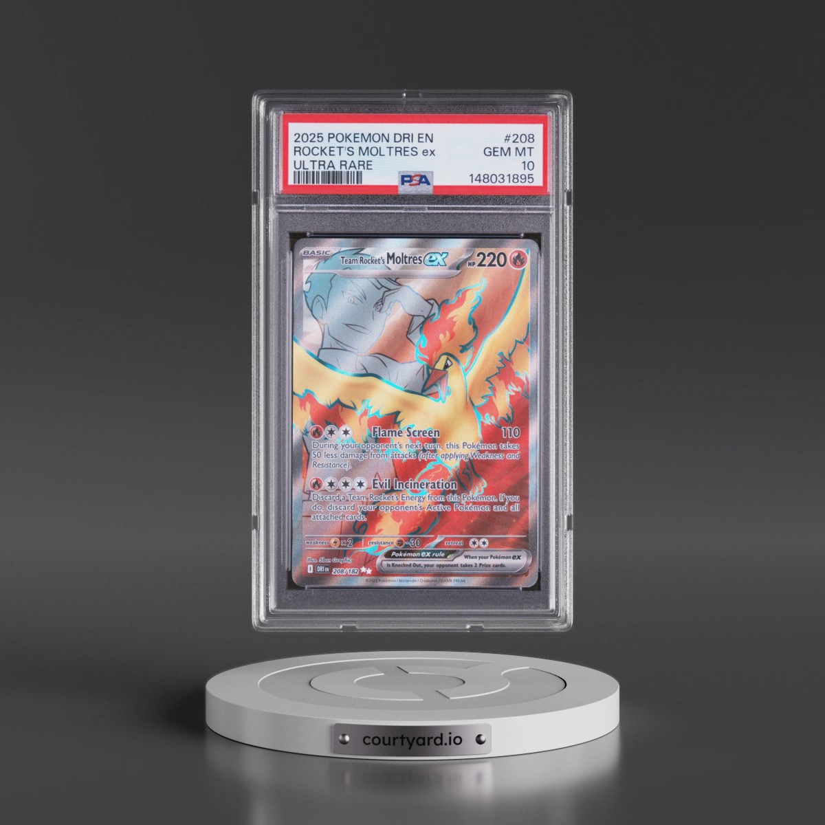 2025 Pokémon Dri EN-Destined Rivals #208 Team Rocket's Moltres EX - Holo Ultra Rare (PSA 10 GEM MINT)