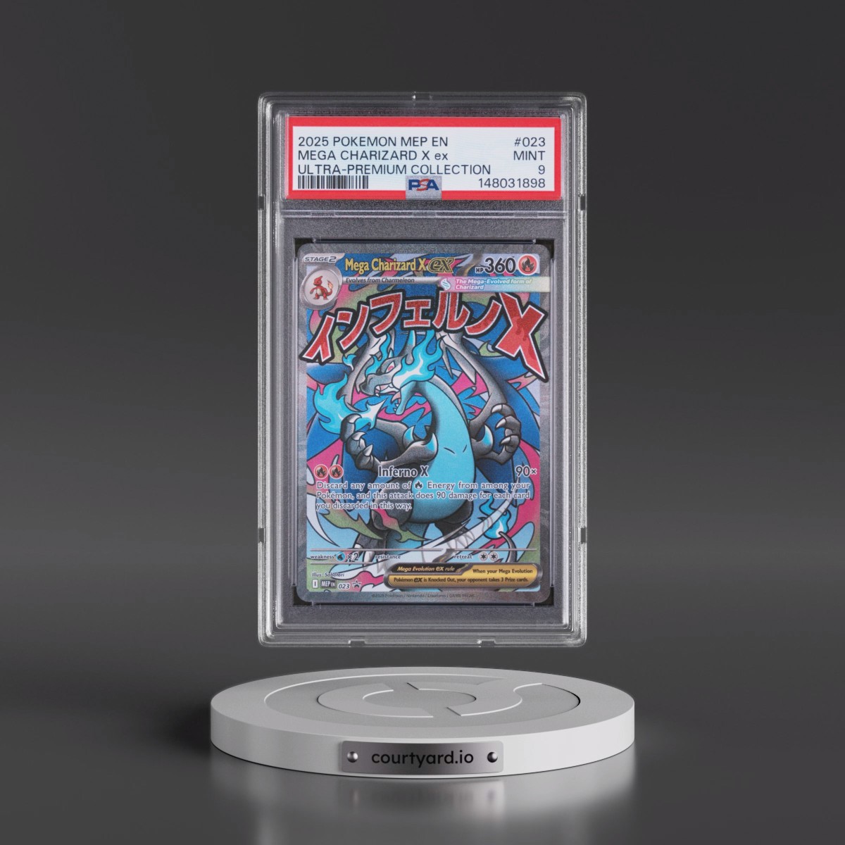 2025 Pokémon Mep EN-Me Black Star Promo #023 Mega Charizard X EX - Holo Mega Charizard X EX Ultra-Premium Collection (PSA 9 MINT)